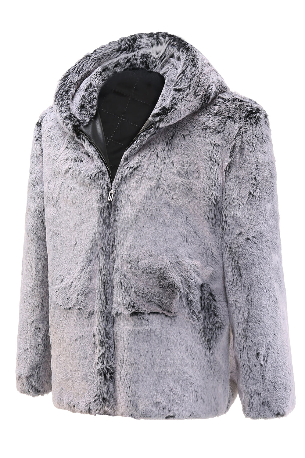 Grå Midi Hooded Shearling Coat för män