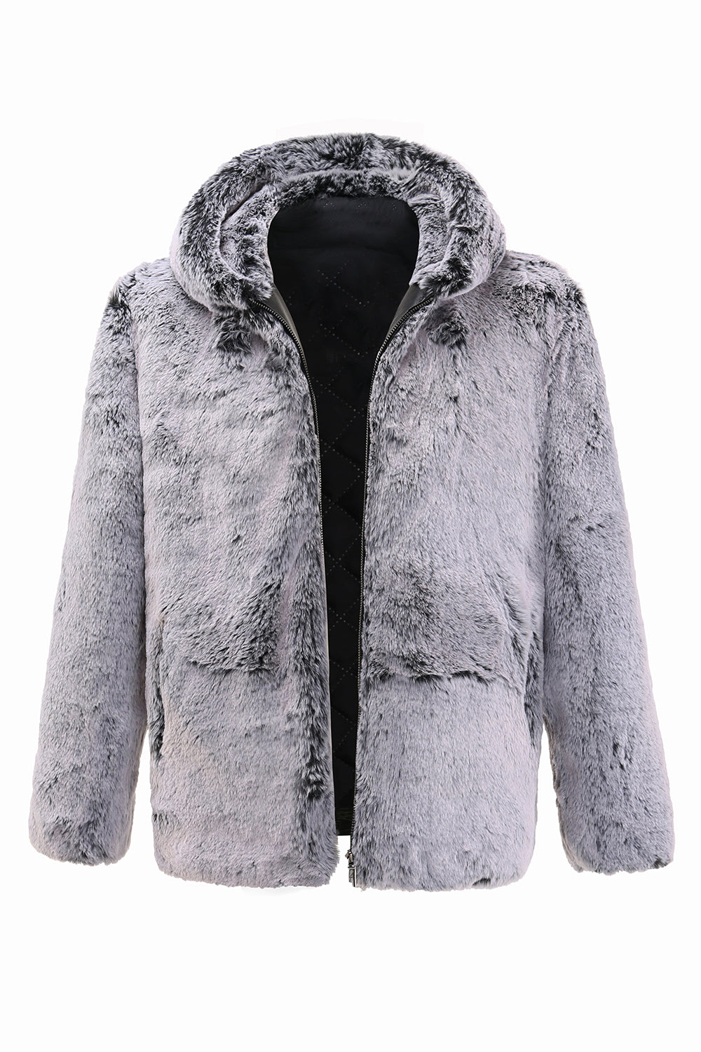 Grå Midi Hooded Shearling Coat för män