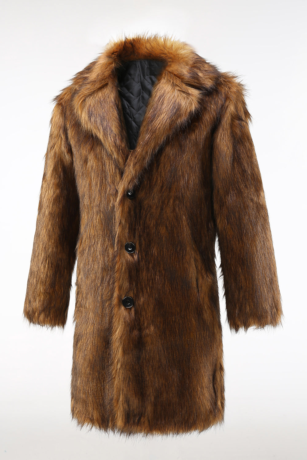 Brun skårad kavajslag lång mäns Shearling kappa med knappar