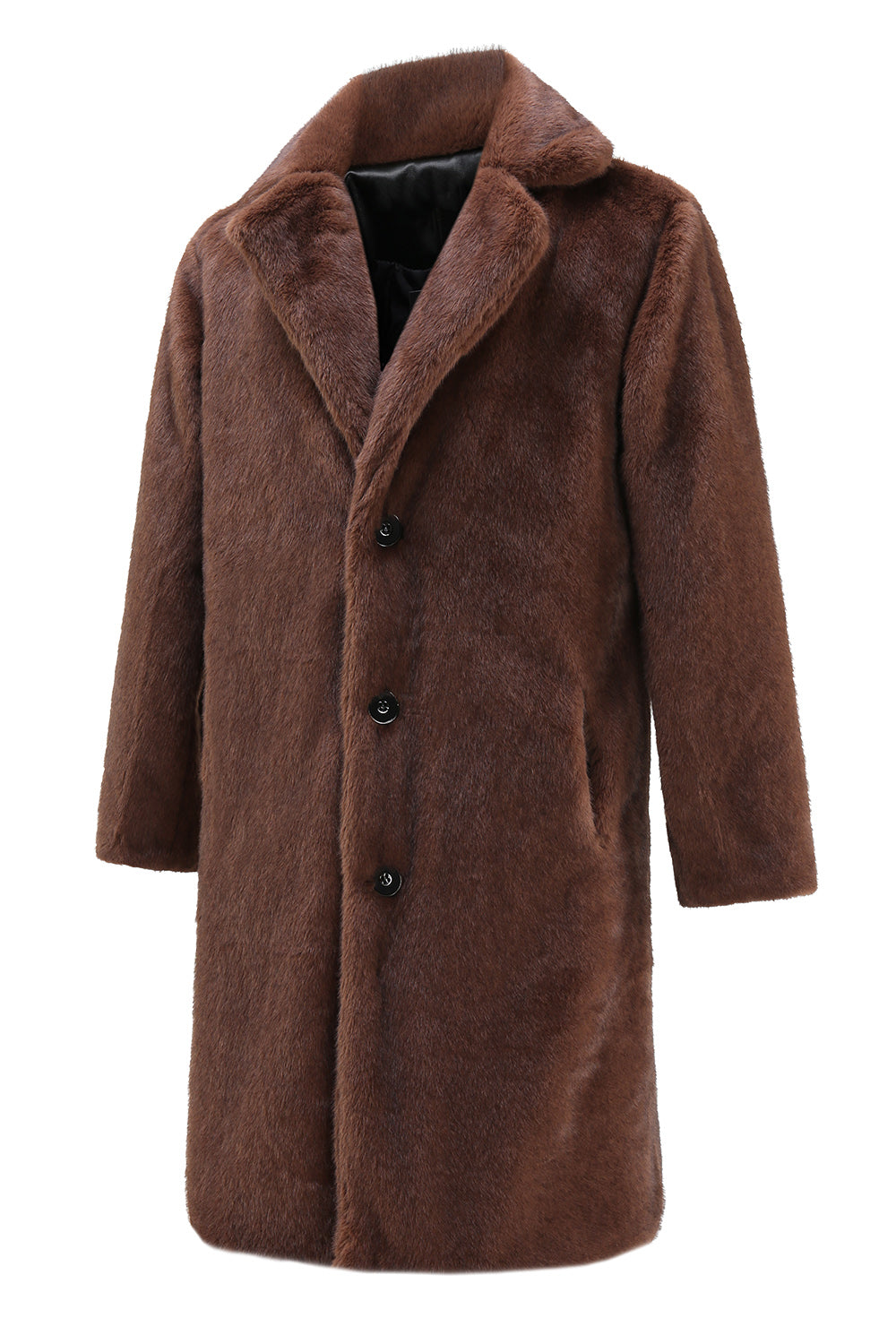 Brun Nothced Kavajslag Lång Shearling Coat för Män