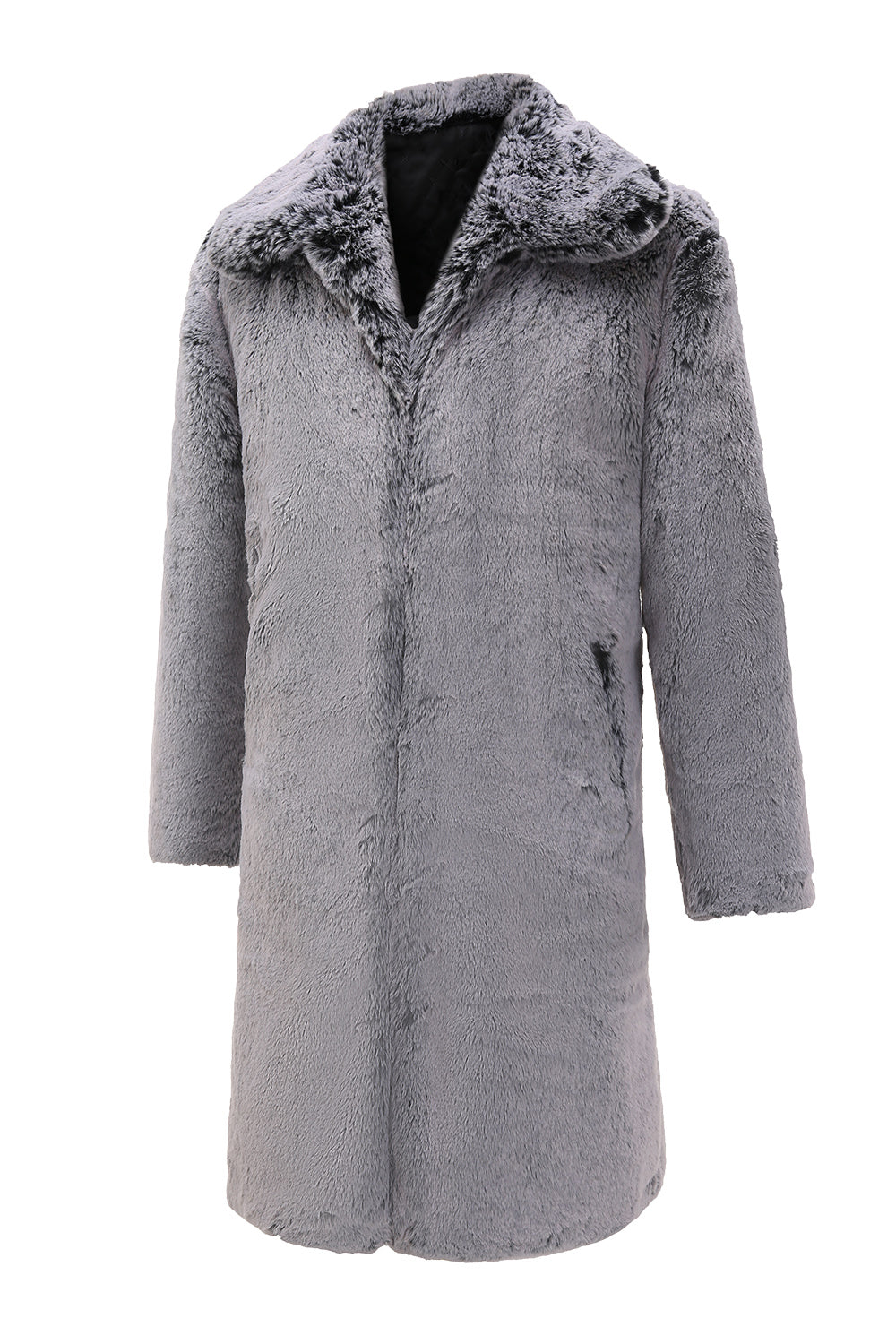 Grå Fluffig Långärmad Fuskpäls Män Coat med Fickor