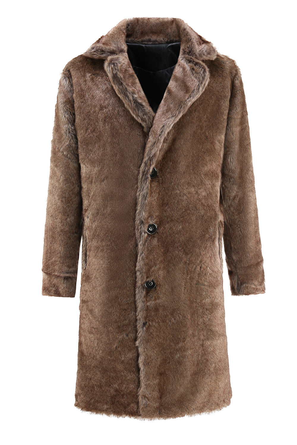 Fluffy Coffee Long Faux Fur Män Coat med fickor