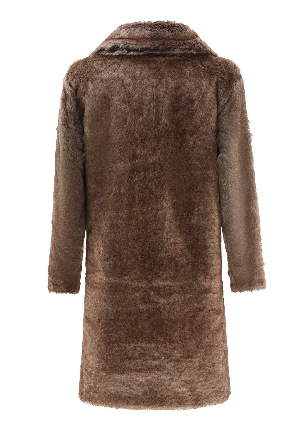Fluffy Coffee Long Faux Fur Män Coat med fickor