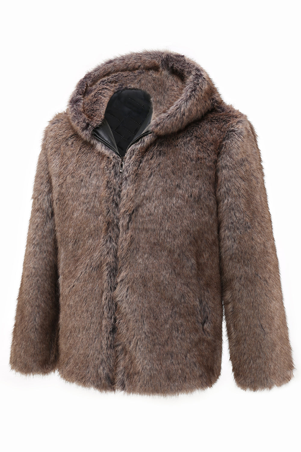 Khaki Mäns Vinter Faux Fur Coat Hooded