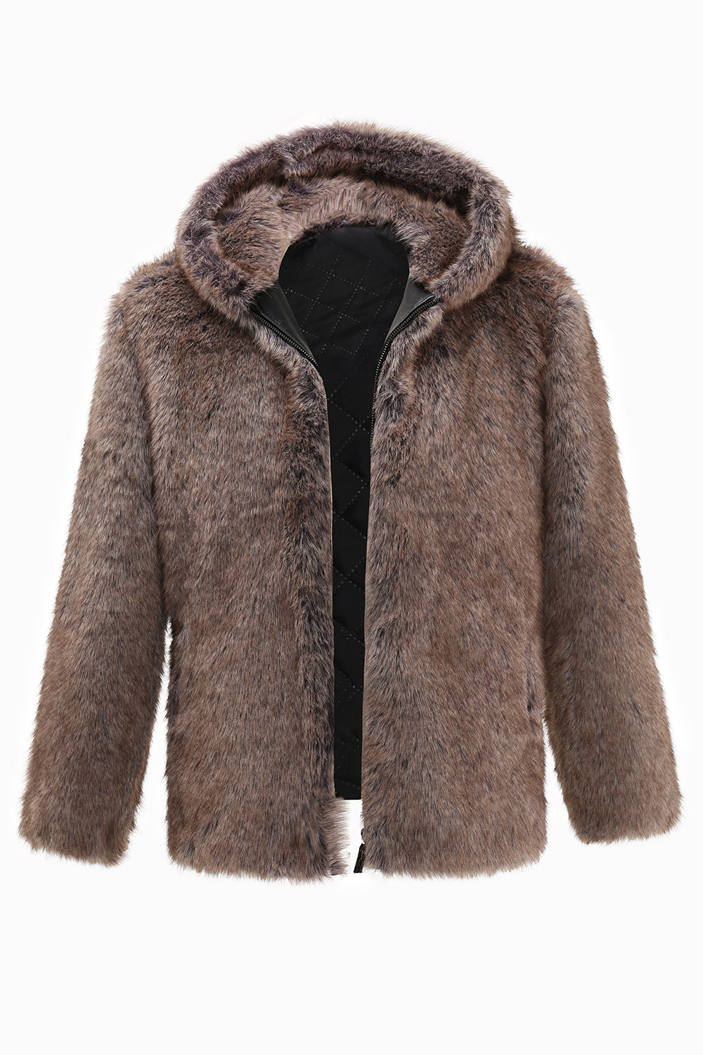 Khaki Mäns Vinter Faux Fur Coat Hooded