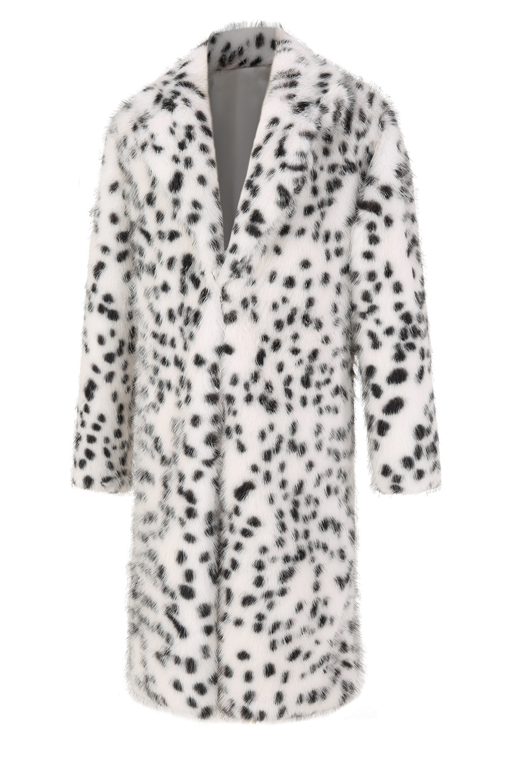 Vit Svart Leopard Tryck Faux Fur Coat Mäns Mellanlång kostym krage