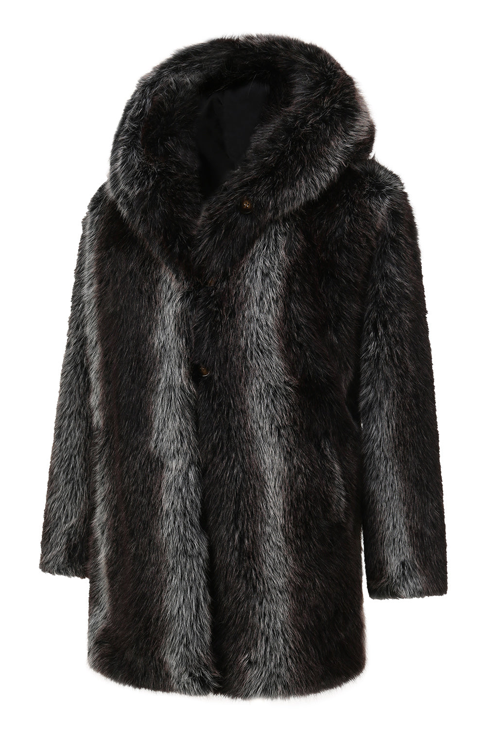 Svart Mäns Vinter Pösig Långärmad Huva Faux Fur Coat
