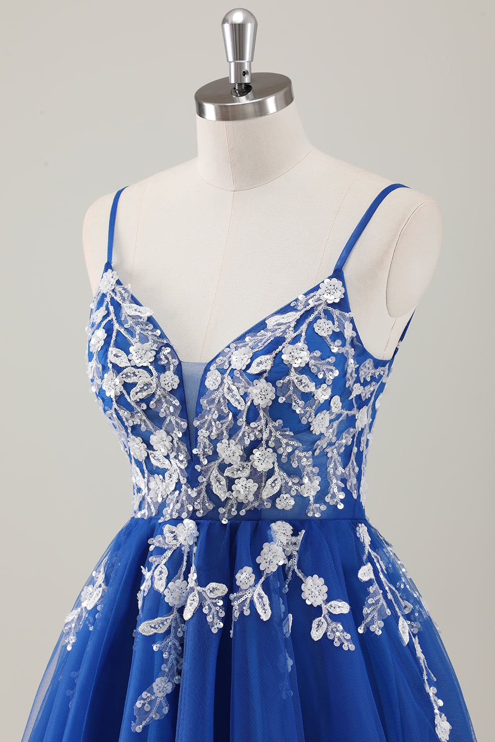 Royal Blue Spaghetti Straps Kort Homecoming Klänning med applikationer