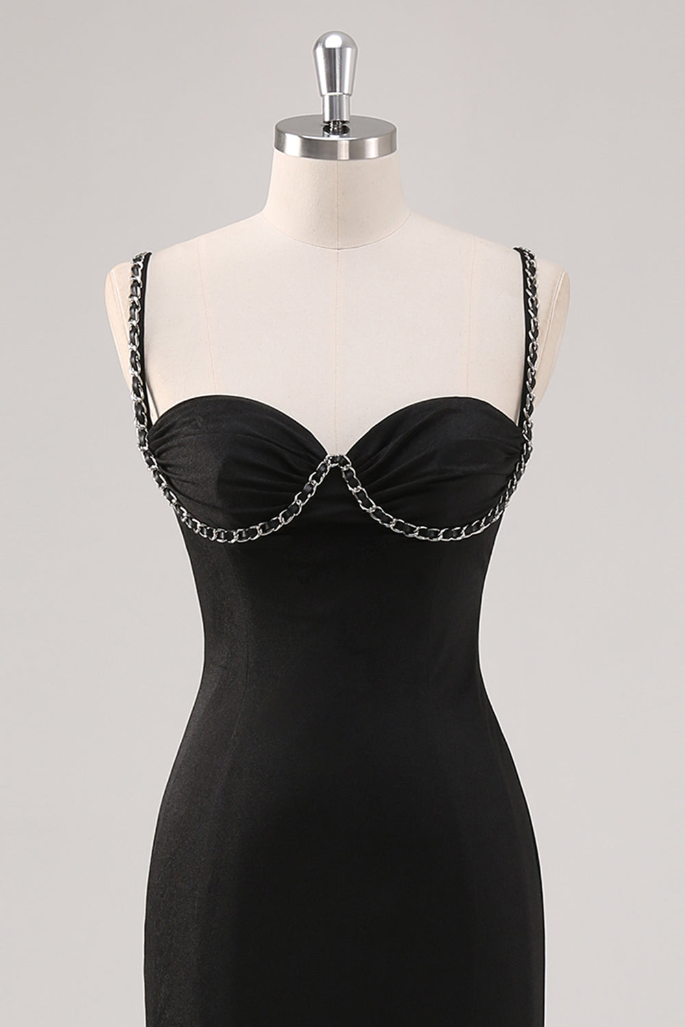 Enkel Svart Spaghetti Straps Slida Formell Klänning