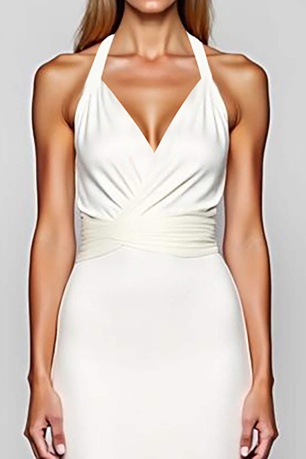 Vit Halter Satin Lång Slida Formell Klänning
