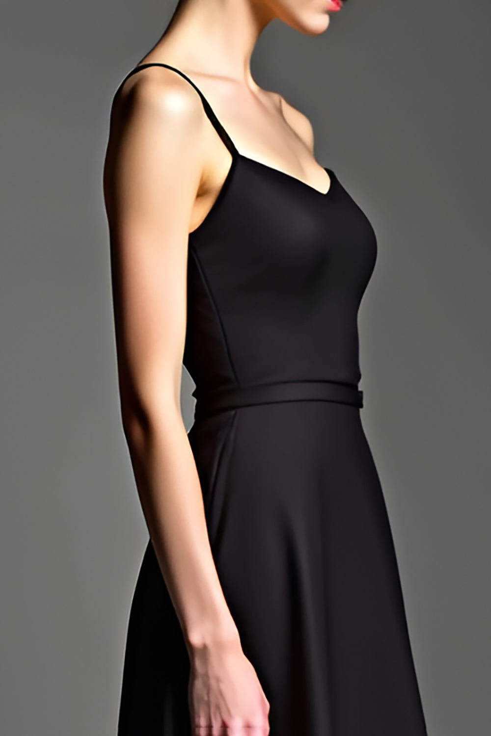 A Line Spaghetti Straps Satin Svart Klänning