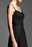 A Line Spaghetti Straps Satin Svart Klänning