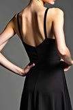 A Line Spaghetti Straps Satin Svart Klänning
