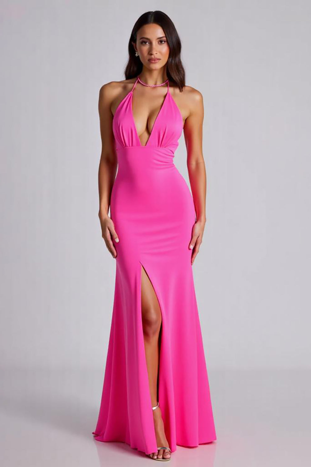 Fuchsia Mermaid Halter Formell Klänning Med Slits