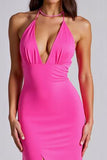 Fuchsia Mermaid Halter Formell Klänning Med Slits