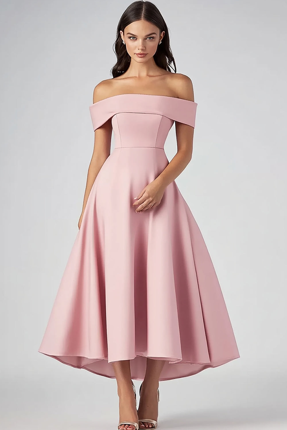 Off The Shoulder Rosa En linje Satin Formell Klänning