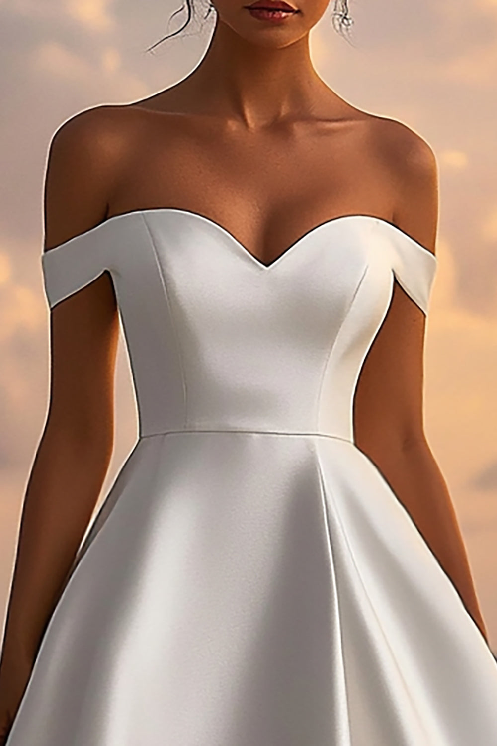 Satin Off The Shoulder Telång Vit Bröllopsklänning