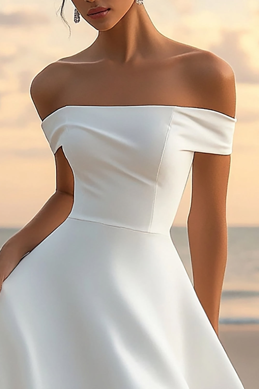 Vit Off The Shoulder Satin Graduation Klänning