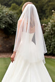 Stretch Satin Organza Elfenben En linje Axelbandslös Bröllopsklänning