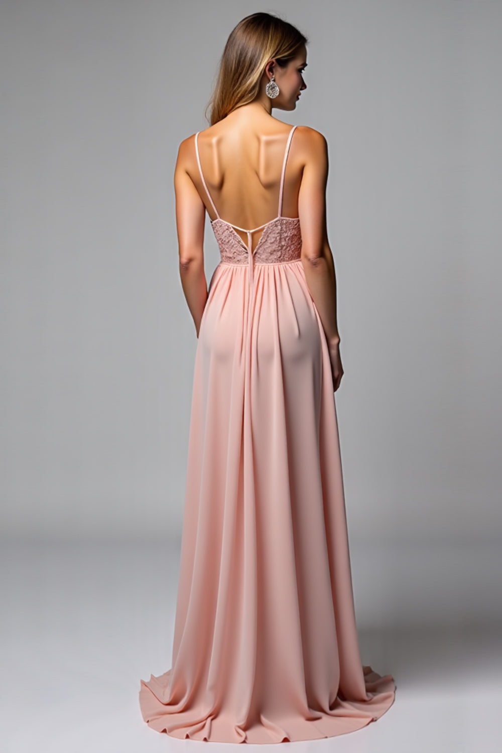 Dusty Rose Spaghetti Straps Chiffong Spets Brudtärna Klänning med slits