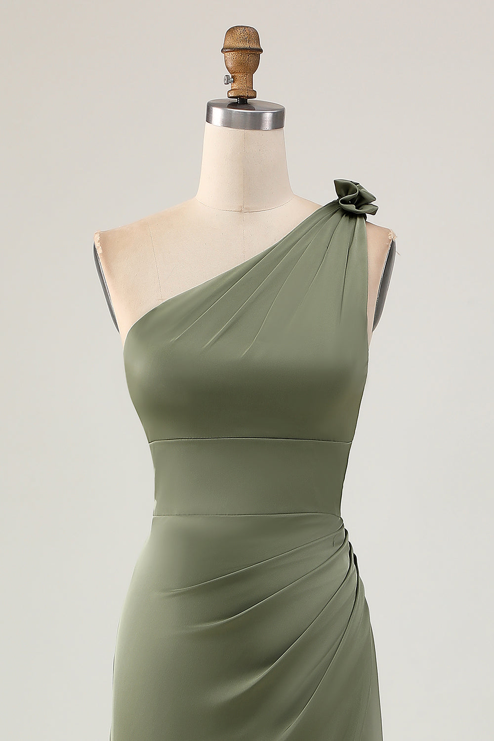 One Shoulder Eucalyptus Mermaid Lång Brudtärna Klänning med Slits