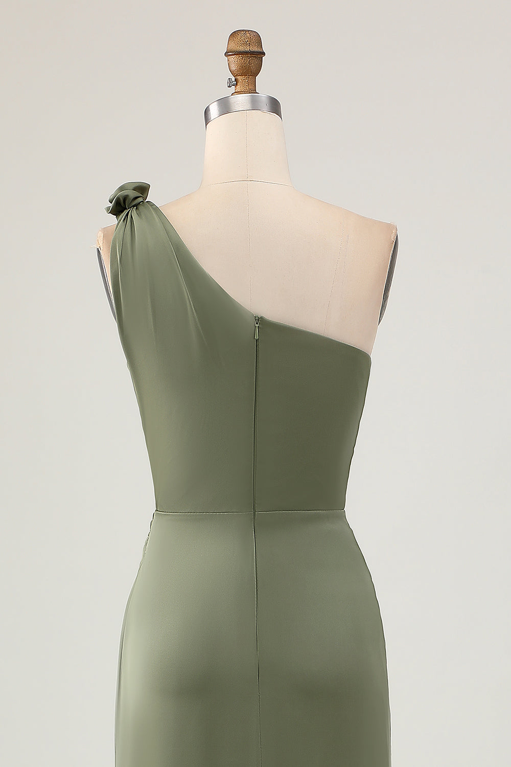 One Shoulder Eucalyptus Mermaid Lång Brudtärna Klänning med Slits