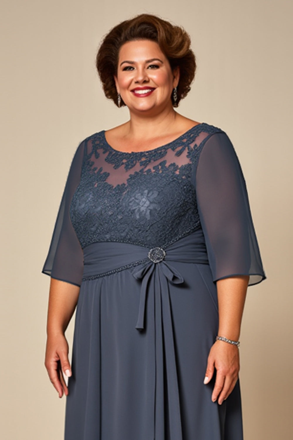 Plus Size Twillght Chiffong A Line Klänning för brudens mor med halva ärmar