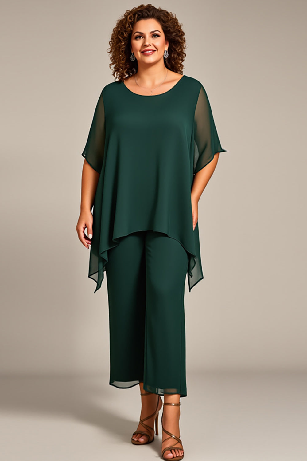Tall 2-delad chiffong Plus Size Mamma till bruden Byxa kostymer