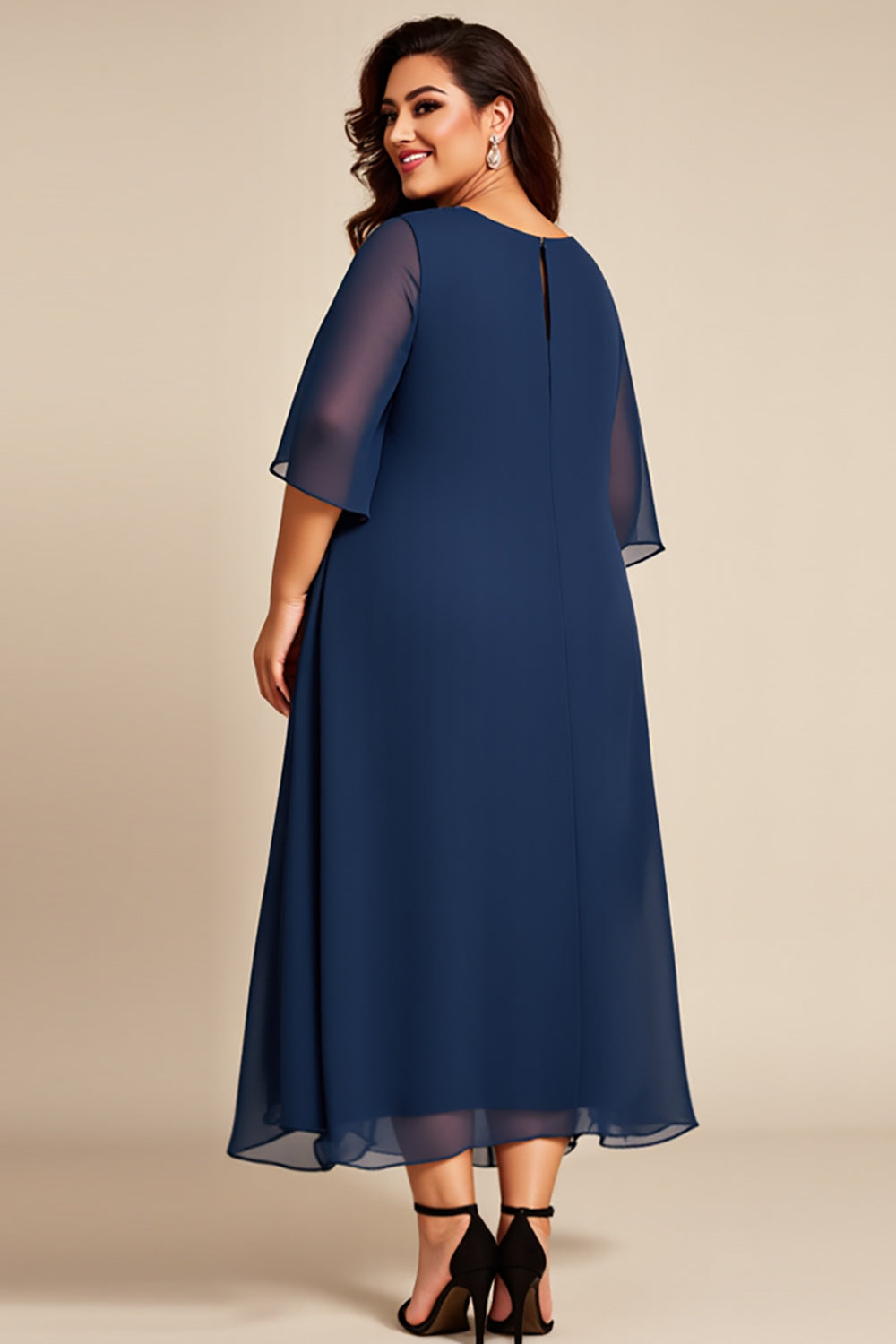 Marinblå Plus Size Chiffong En linje Klänning för brudens mor