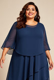Marinblå Plus Size Chiffong En linje Klänning för brudens mor