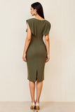 Oliv Rynkad Bodycon V-ringad Midi Formell Klänning