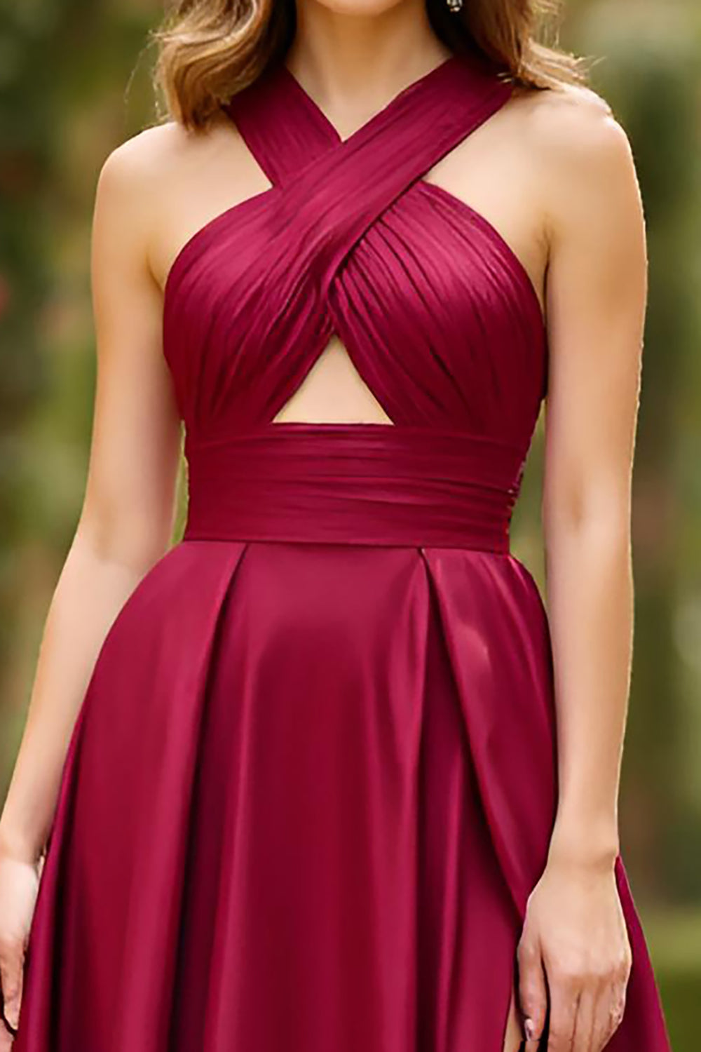 Vinröd Halter Cut Ut En Linje Satin Prom Klänning