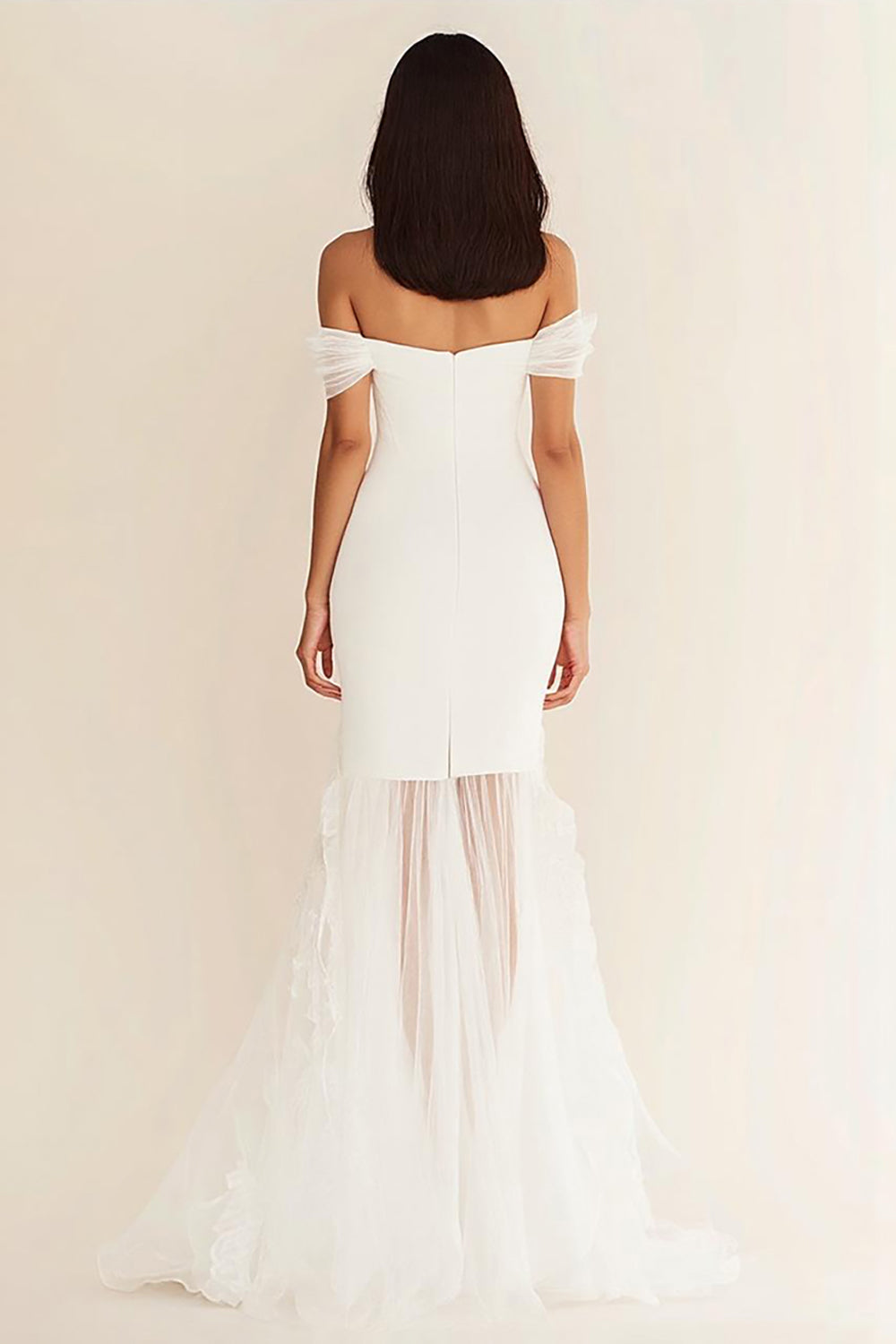 Off the Shoulder Sjöjungfru Vit Lång Bröllopsklänning