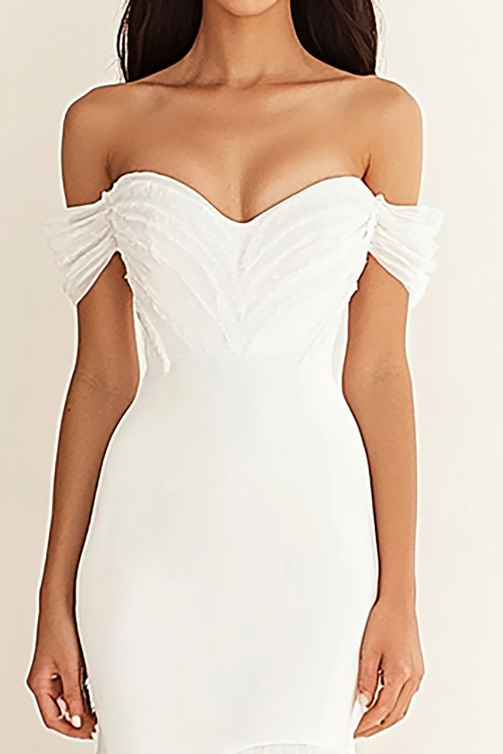 Off the Shoulder Sjöjungfru Vit Lång Bröllopsklänning