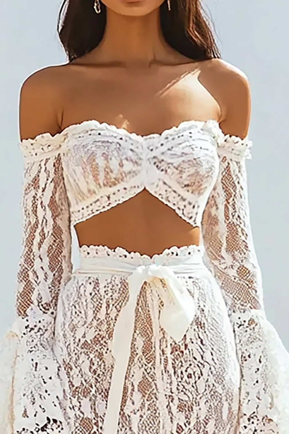 Boho Off The Shoulder Vit Spets Sjöjungfru Bröllopsklänning