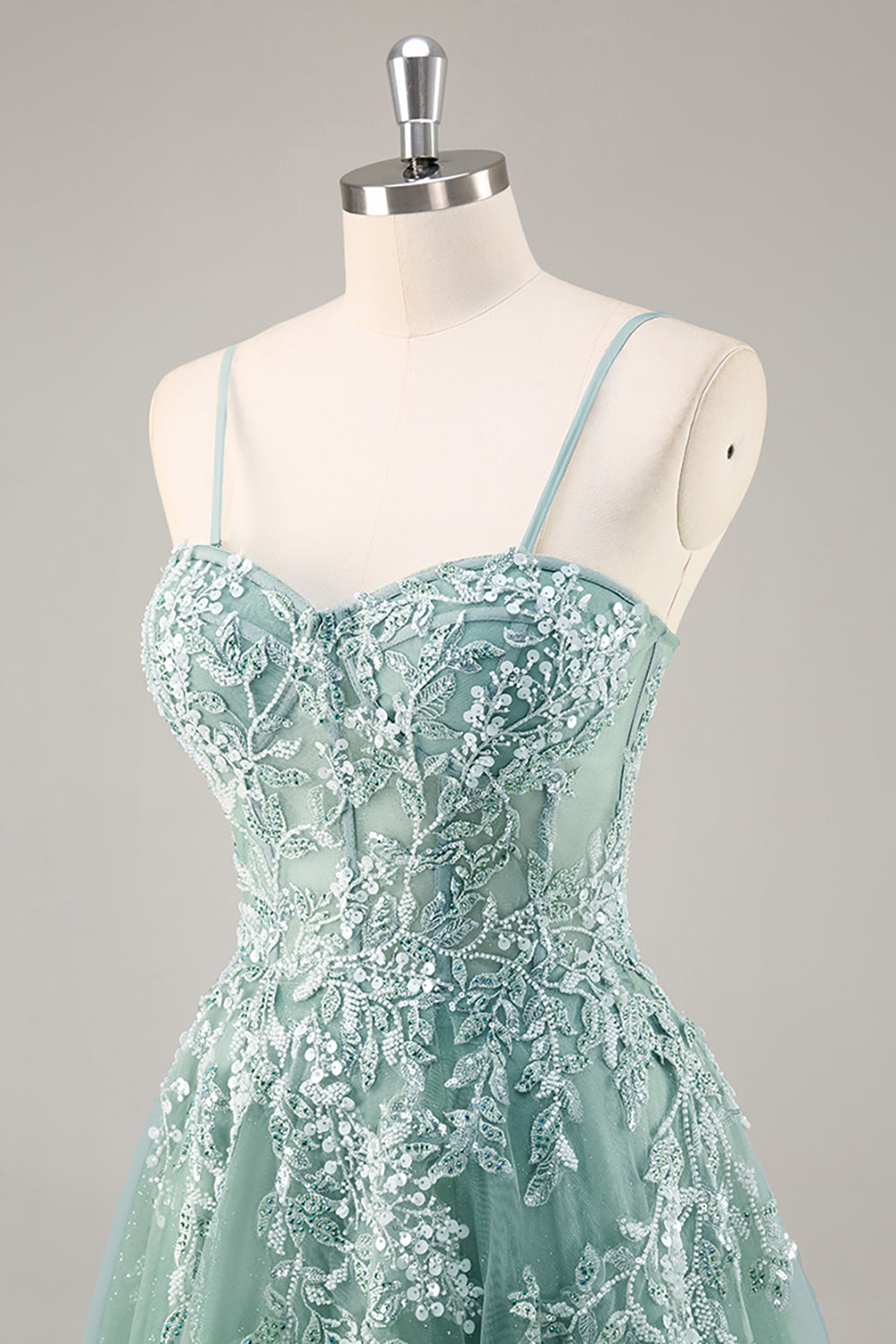 Grå Lila Pärlstav Korsett Applique Lång Balklänning med slits