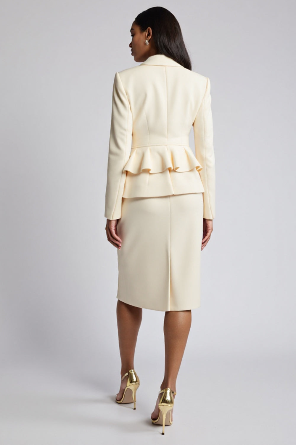 Ivory Bodycon Toppade Kavajslag 2 Delar Volang Arbetsklänning