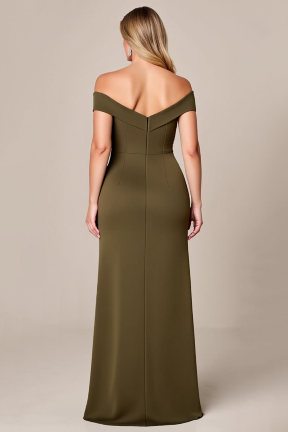 Off The Shoulder Oliv Lång Plus Size Klänning För Brudens Mor Med Slits