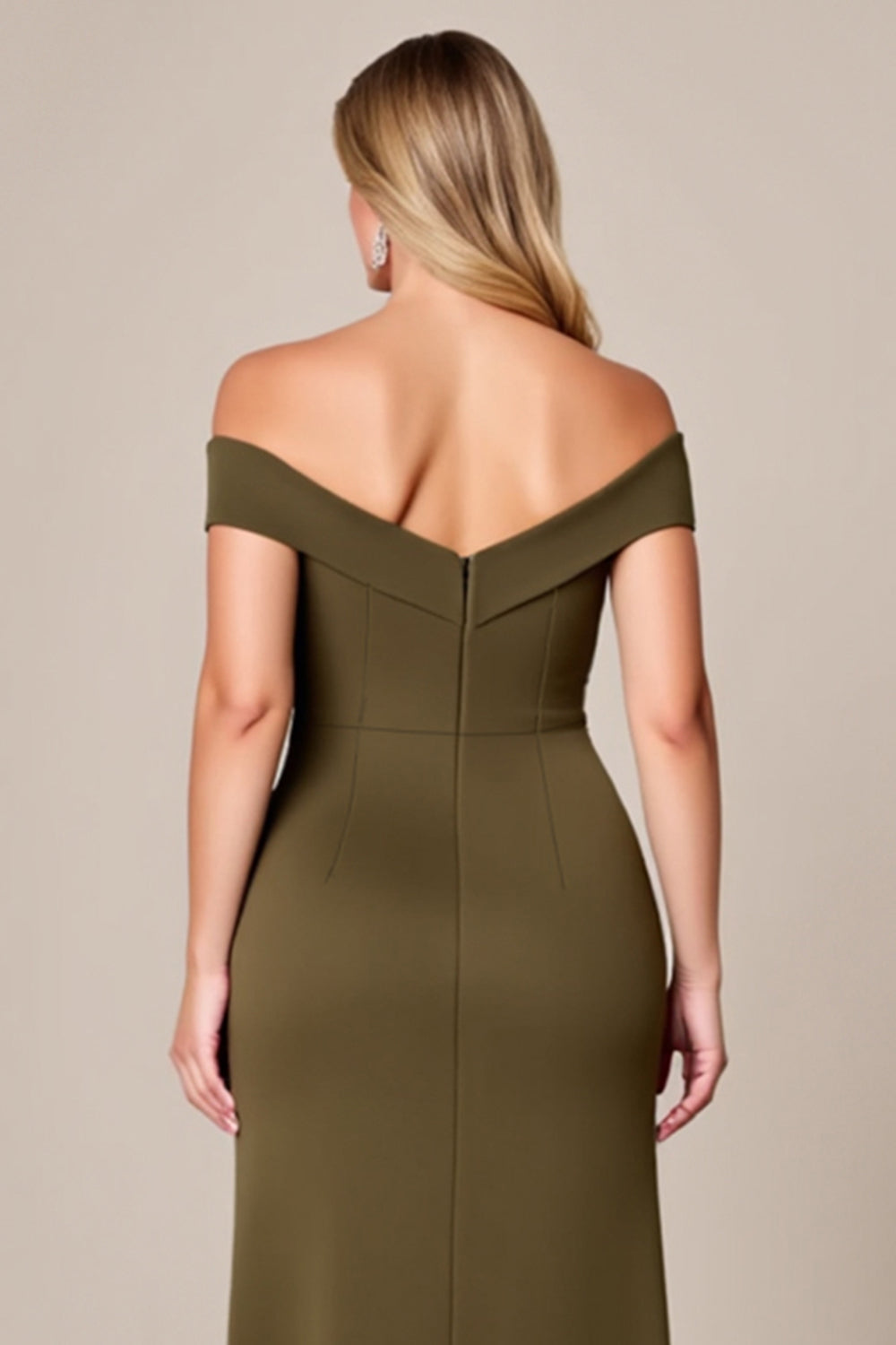 Off The Shoulder Oliv Lång Plus Size Klänning För Brudens Mor Med Slits