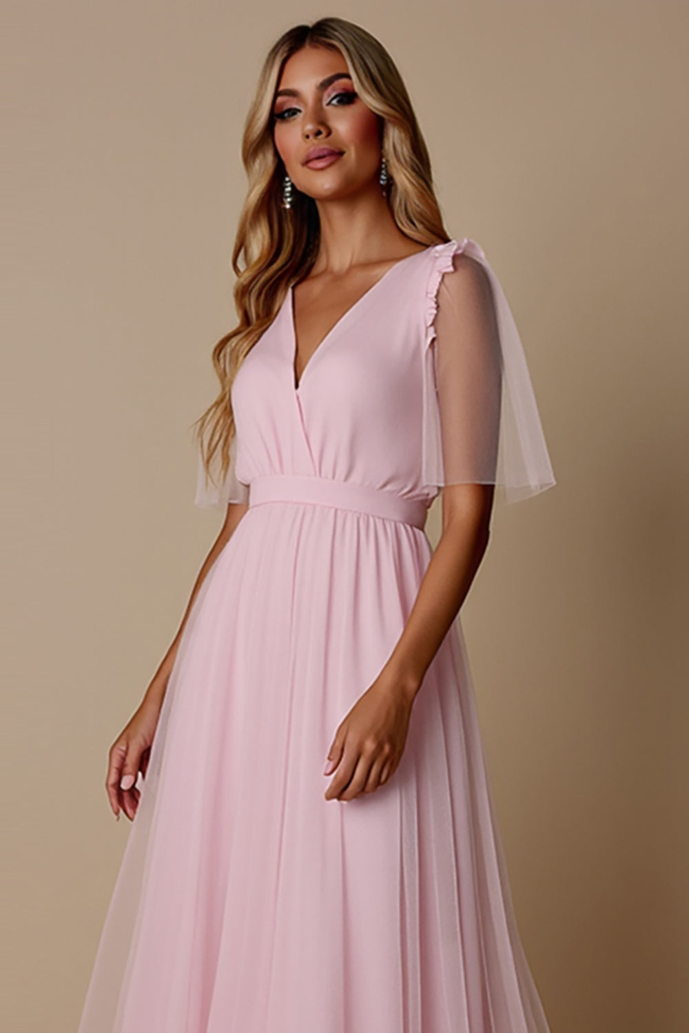 Godis Rosa En linje V-ringad Brudtärna Klänning