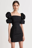 Puffärmar Slida Fyrkantig hals Den lilla svarta Klänning