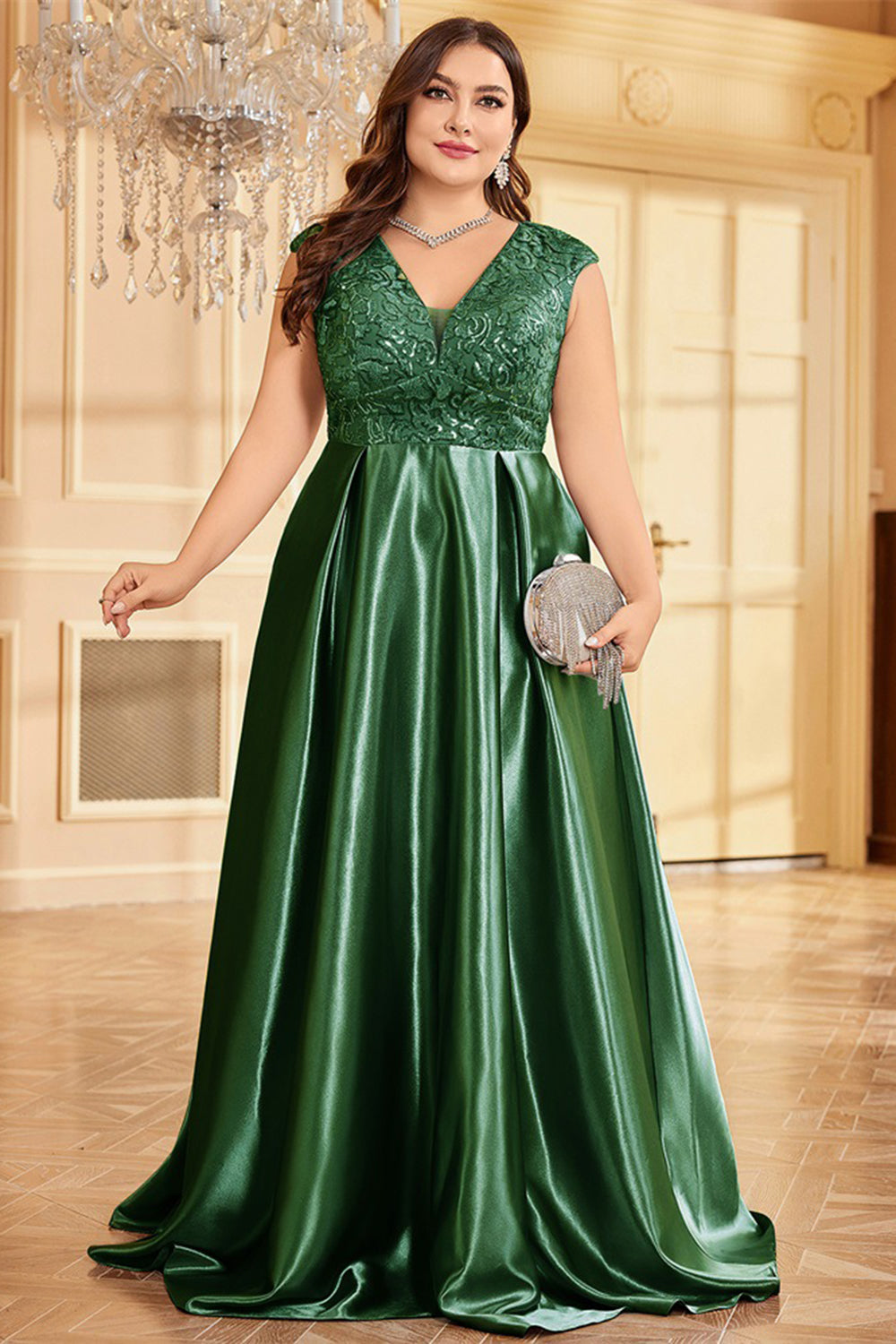 Rodnande Rosa Plus Size Satin Lång Klänning För Brudens Mor