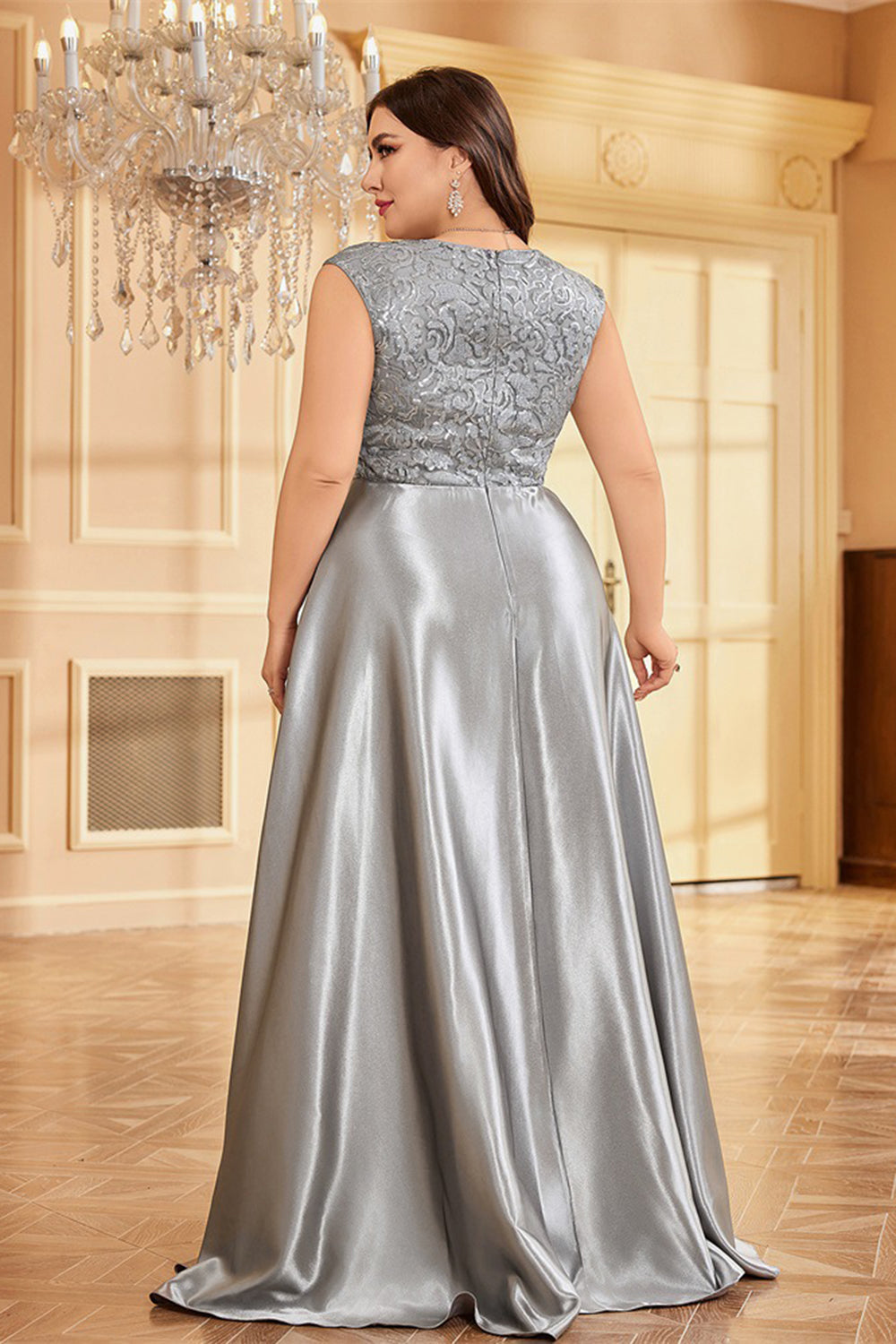 Rodnande Rosa Plus Size Satin Lång Klänning För Brudens Mor