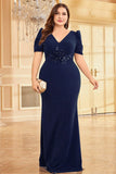 Mörkgrön Satin Plus Size Lång Klänning För Brudens Mor
