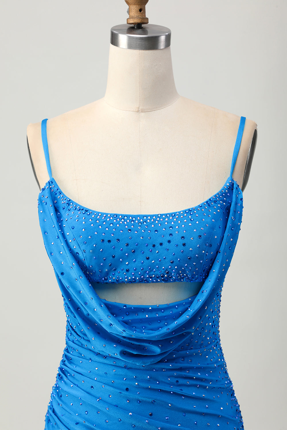 Blå Bodycon Cut Out Kort Homecoming Klänning med Beading