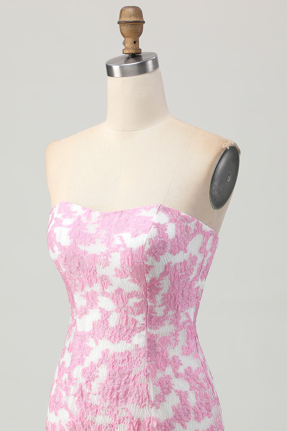 Rosa Blommig Off The Shoulder Kort Balklänning med Avtagbara Ärmar