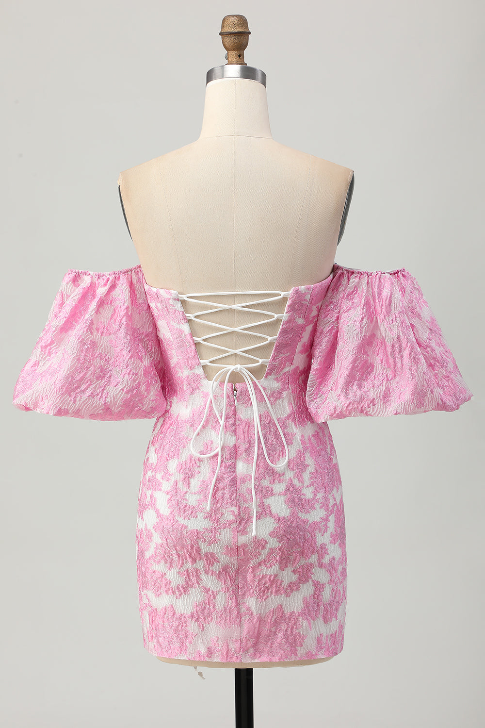 Rosa Blommig Off The Shoulder Kort Balklänning med Avtagbara Ärmar