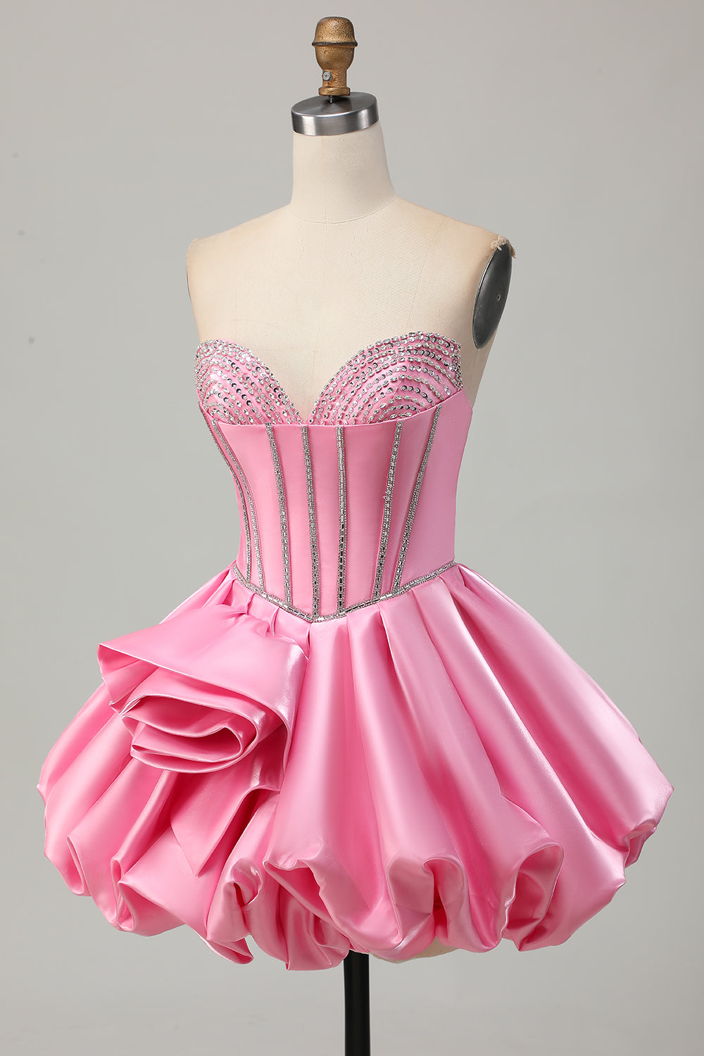 Rosa Bodycon Älskling Satin Korsett Homecoming Klänning med Strass