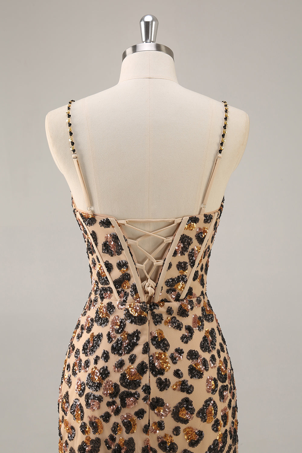 Kahki Leopard Korsett Bodycon Kort Homecoming Klänning med Paljetter