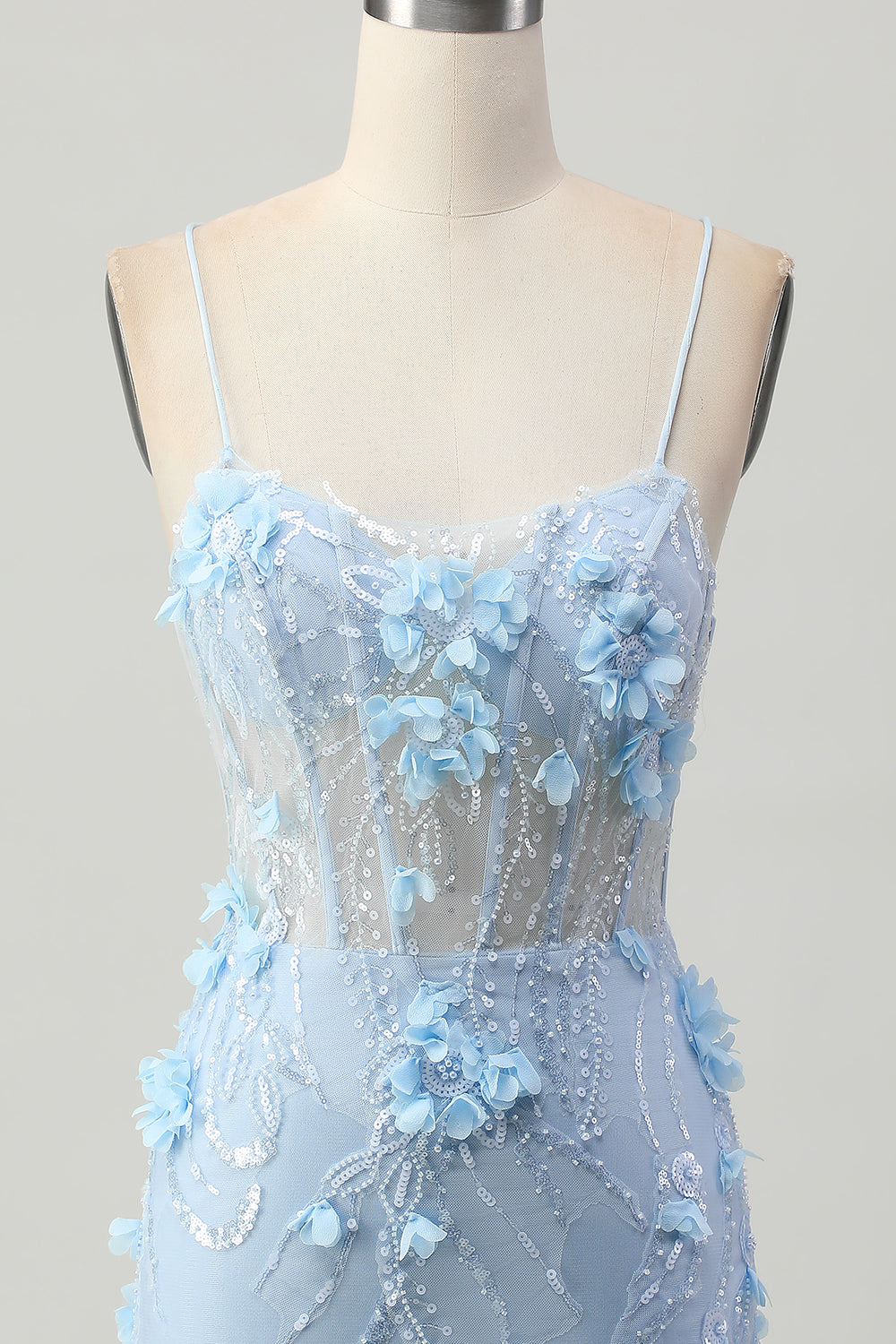 Blå Bodycon Korsett Paljetter Kort Homecoming Klänning Med 3D Blommor